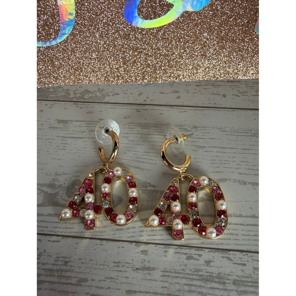 40 & Fabulous Birthday Sash Headband Earrings Set‎ Rose Gold Glitter - Picture 2 of 9